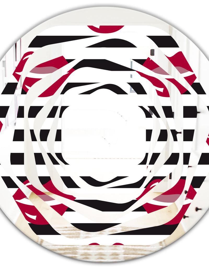 Designq Red Lips Fashion Pattern - Modern Round Or Oval Wall Mirror - Whirl