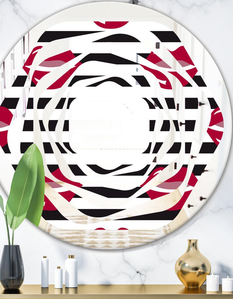 designq Red Lips Fashion Pattern - Modern Round or Oval Wall Mirror - Whirl