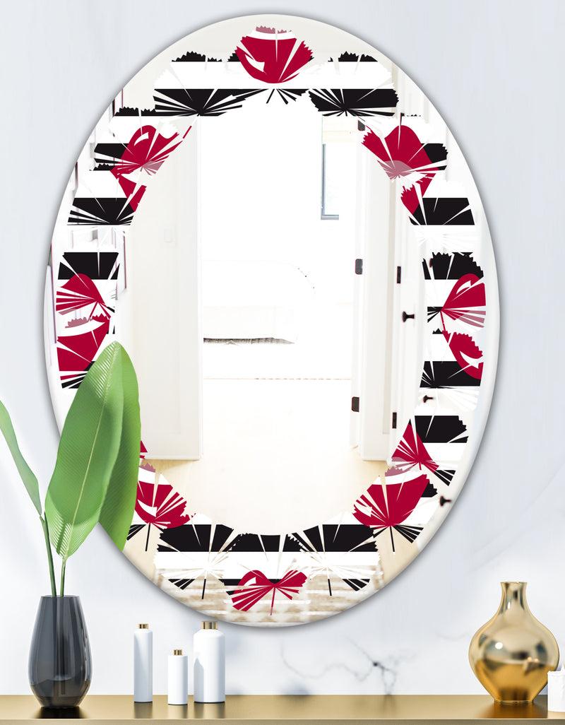 Designq Red Lips Fashion Pattern - Modern Round Or Oval Wall Mirror - Leaves