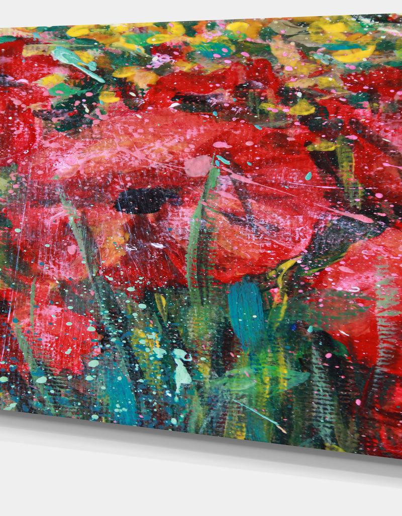 Designq Red Poppies Acrylic Drawing - Extra Large Floral Wall Art