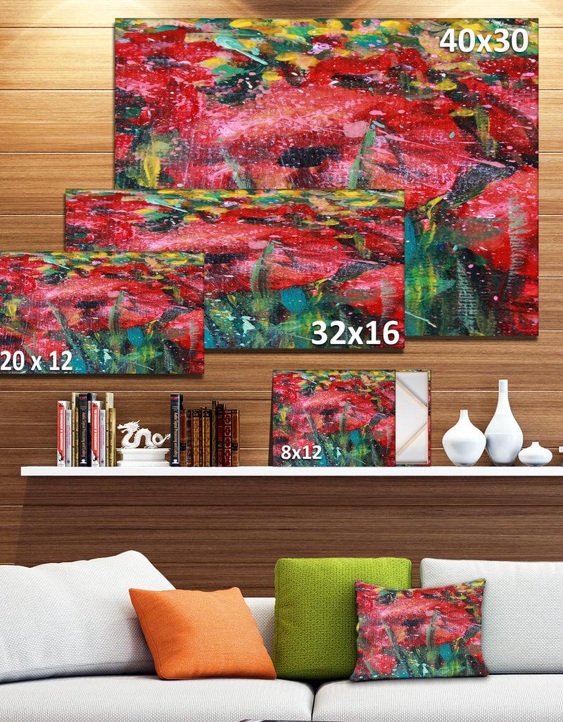 Designq Red Poppies Acrylic Drawing - Extra Large Floral Wall Art