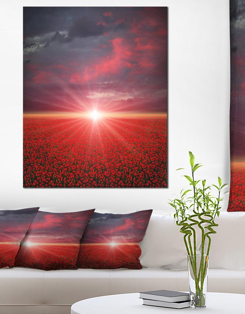 designq Red Poppies Field at Sunset - Modern Landscape Wall Art Canvas