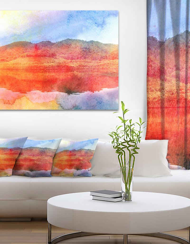 designq Red Retro Island Watercolor - Landscape Painting Canvas Print