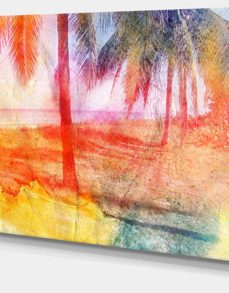 Designq Red Retro Palm Trees - Landscape Painting Canvas Print