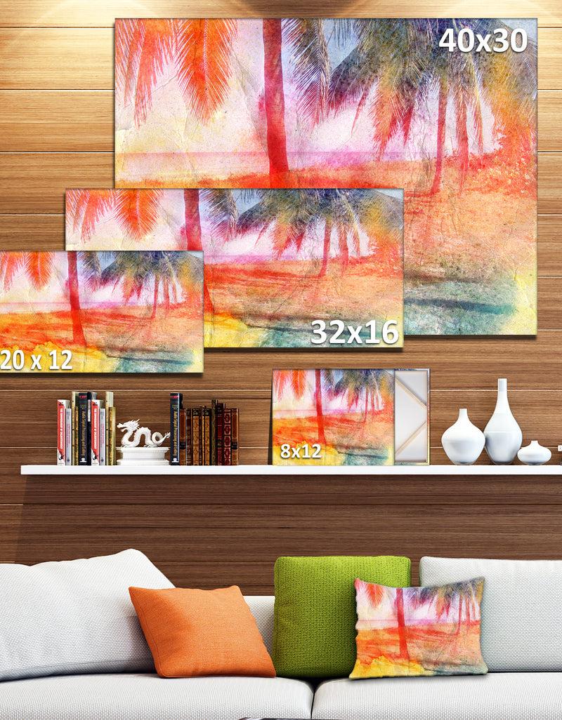 Designq Red Retro Palm Trees - Landscape Painting Canvas Print