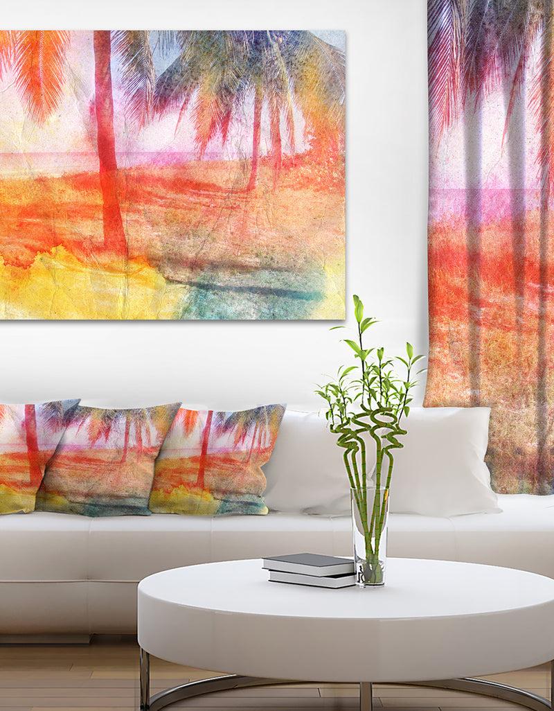 designq Red Retro Palm Trees - Landscape Painting Canvas Print