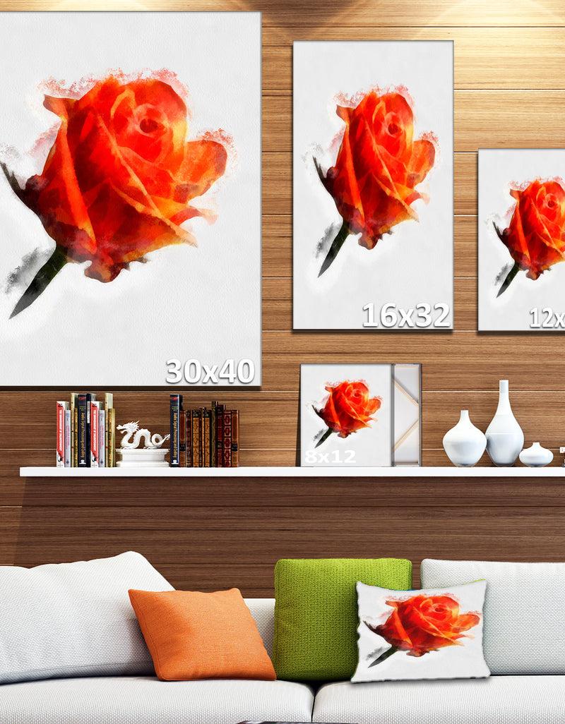 Designq Red Rose Drawing With Watercolor - Floral Canvas Artwork Print