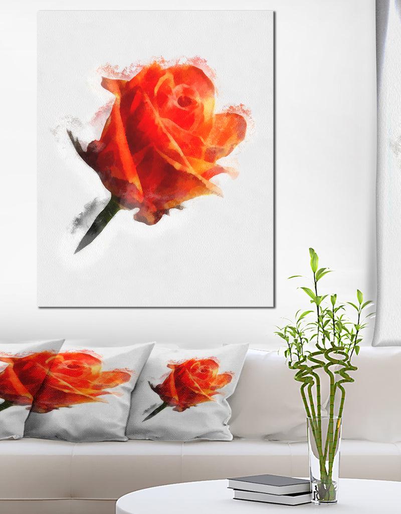 designq Red Rose Drawing with Watercolor - Floral Canvas Artwork Print