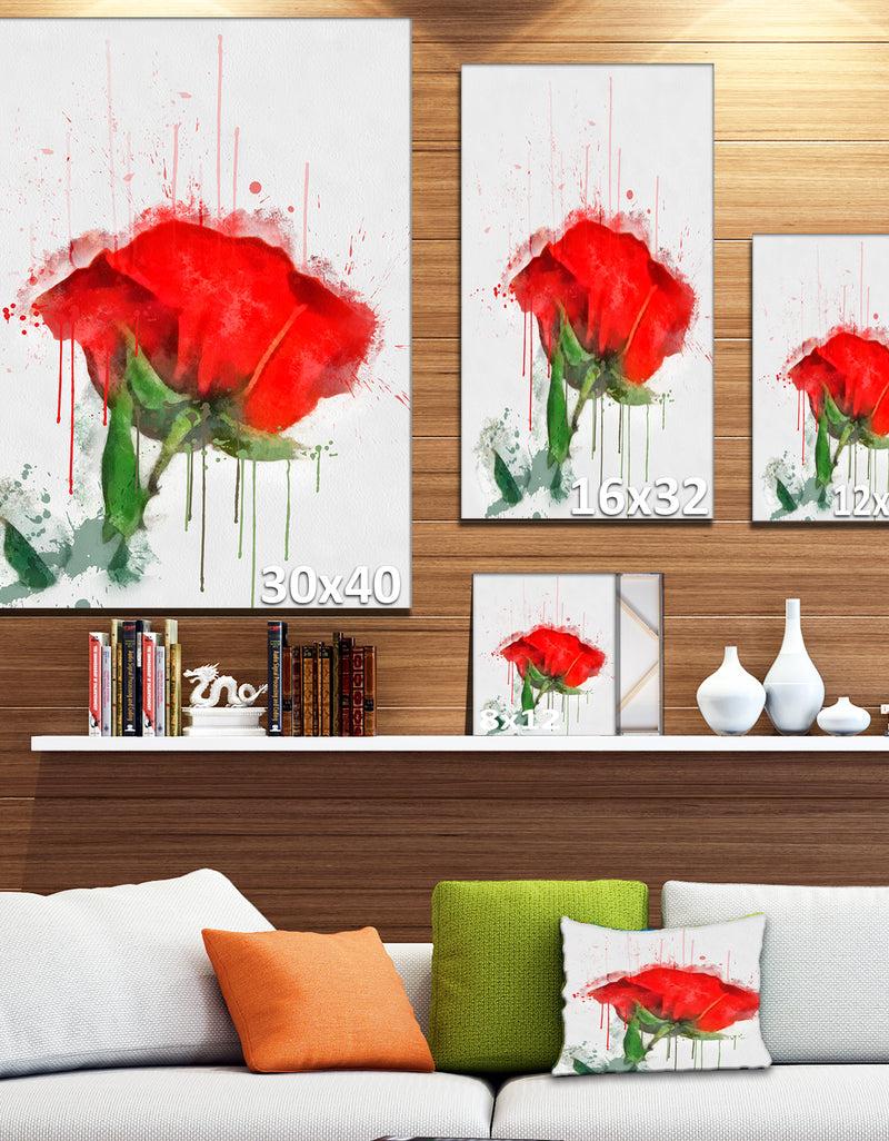 Designq Red Rose Hand-drawn Painting - Extra Large Floral Canvas Art