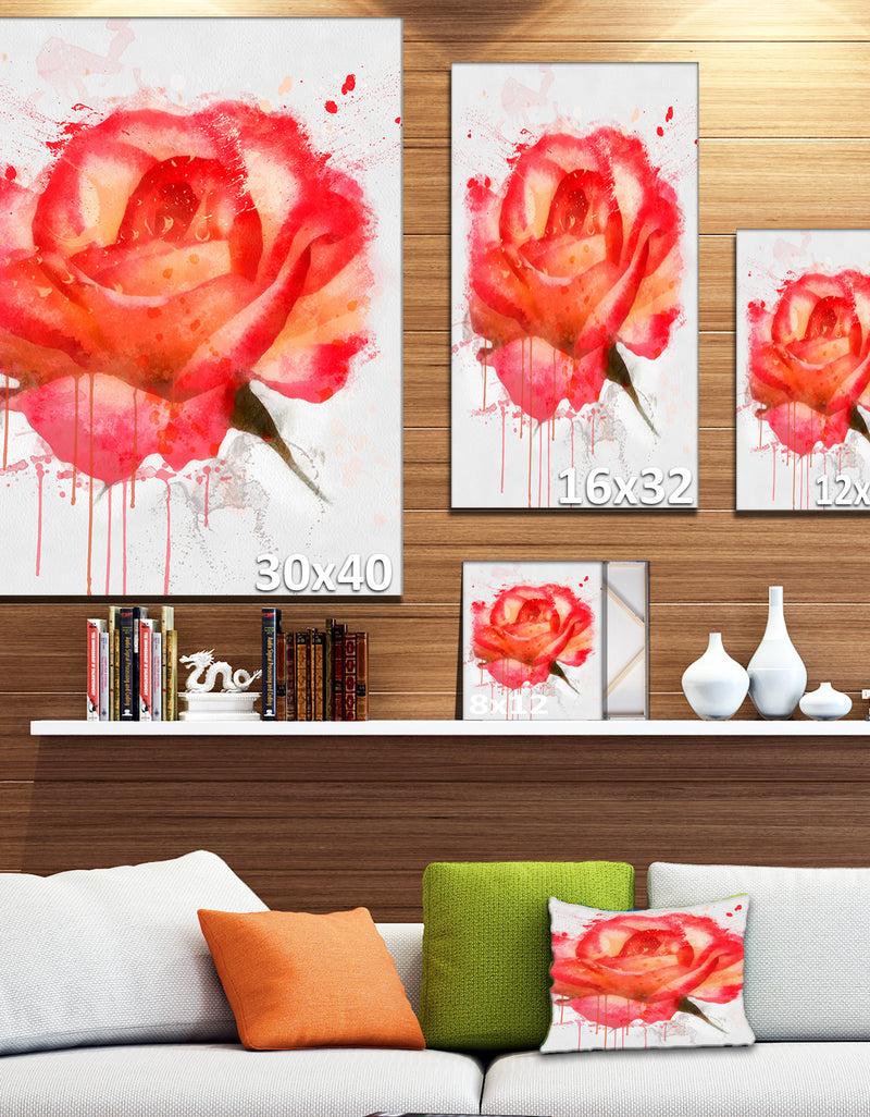 Designq Red Rose Hand-drawn With Splashes - Extra Large Floral Canvas Art
