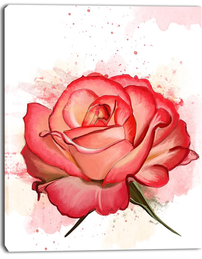 Designq Red Rose Illustration With Splashes - Extra Large Floral Canvas Art