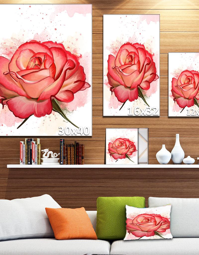 Designq Red Rose Illustration With Splashes - Extra Large Floral Canvas Art