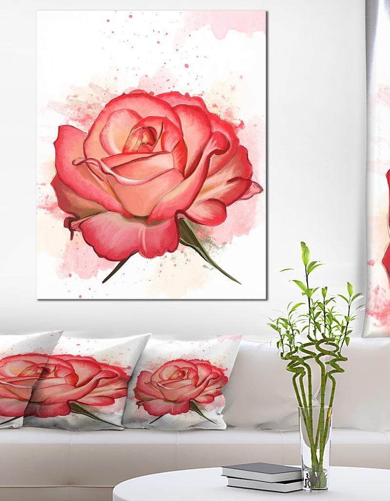 designq Red Rose Illustration with Splashes - Extra Large Floral Canvas Art