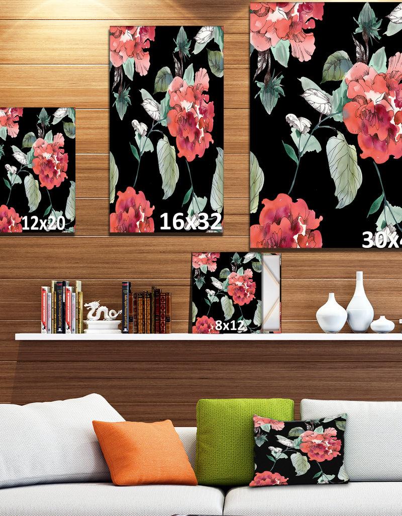Designq Red Rose In Black Background - Floral Painting Print On Wrapped Canvas