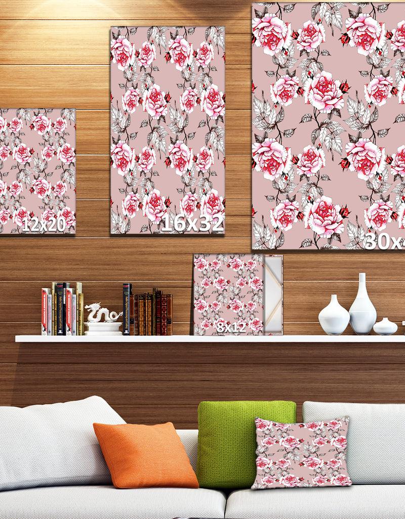 Designq Red Rose In Pink Background - Floral Painting Print On Wrapped Canvas