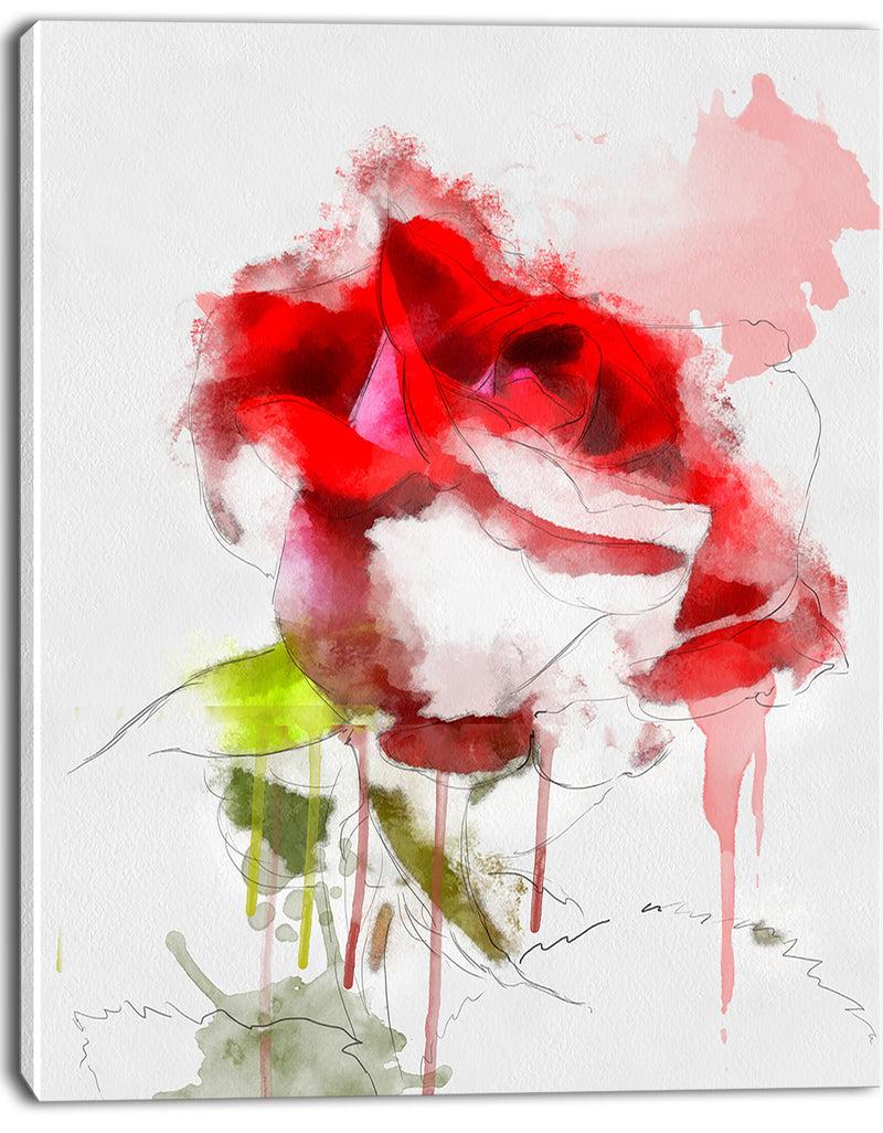 Designq Red Rose Sketch With Red Splashes - Large Floral Canvas Artwork