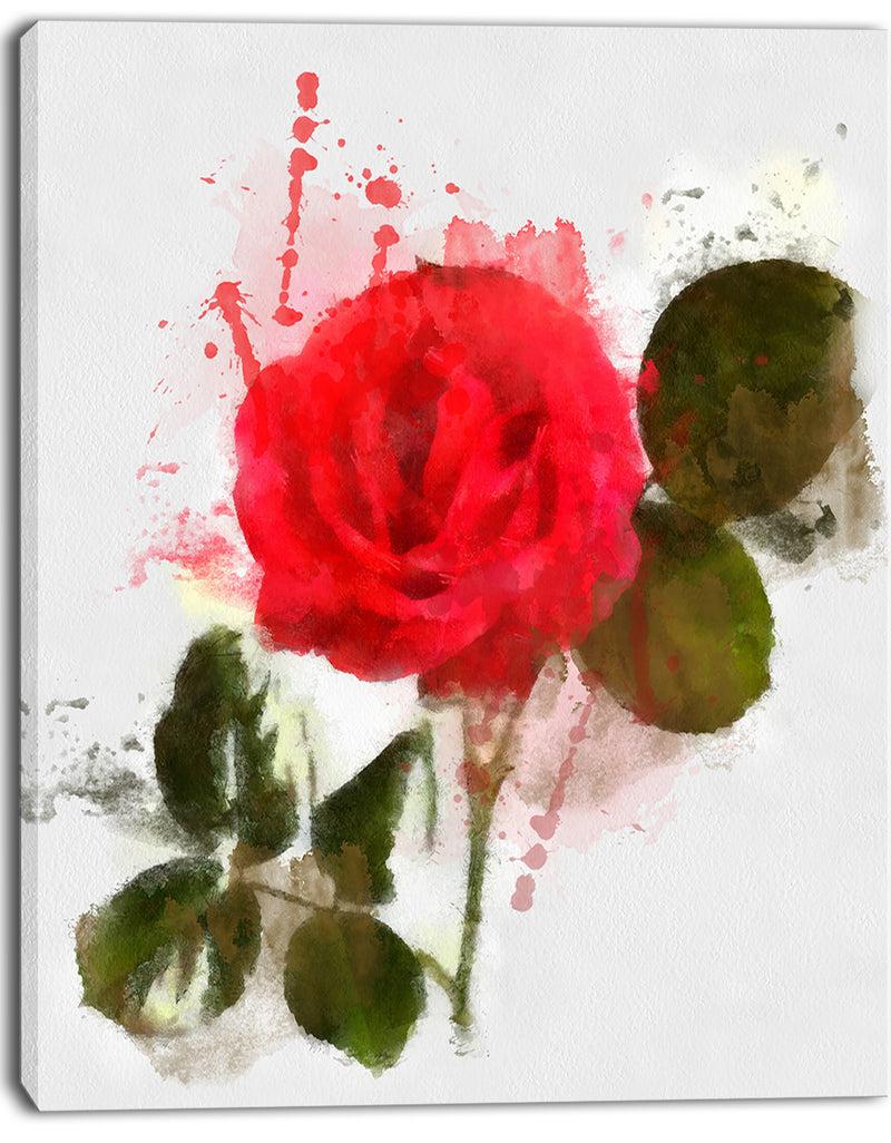 Designq Red Rose With Green Petals - Modern Floral Canvas Wall Art