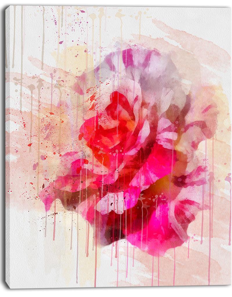 Designq Red Rose With Watercolor Splashes - Floral Canvas Artwork Print