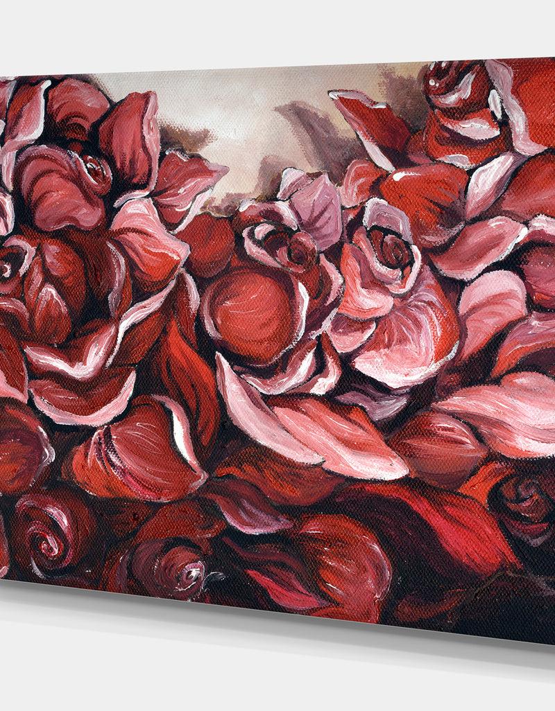 Designq Red Roses Petal Photography Artwork - Floral Photography On Wrapped Canvas