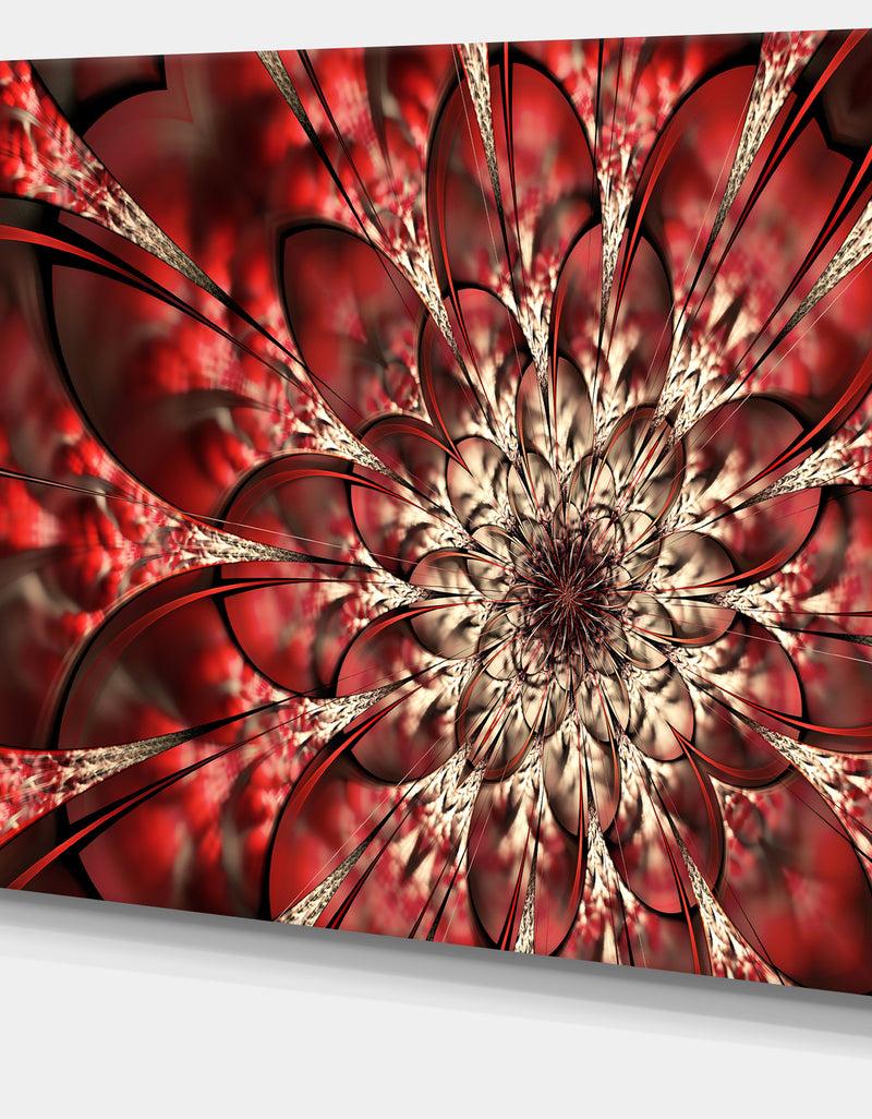 Designq Red Symmetrical Flowers Pattern - Floral Canvas Art Print