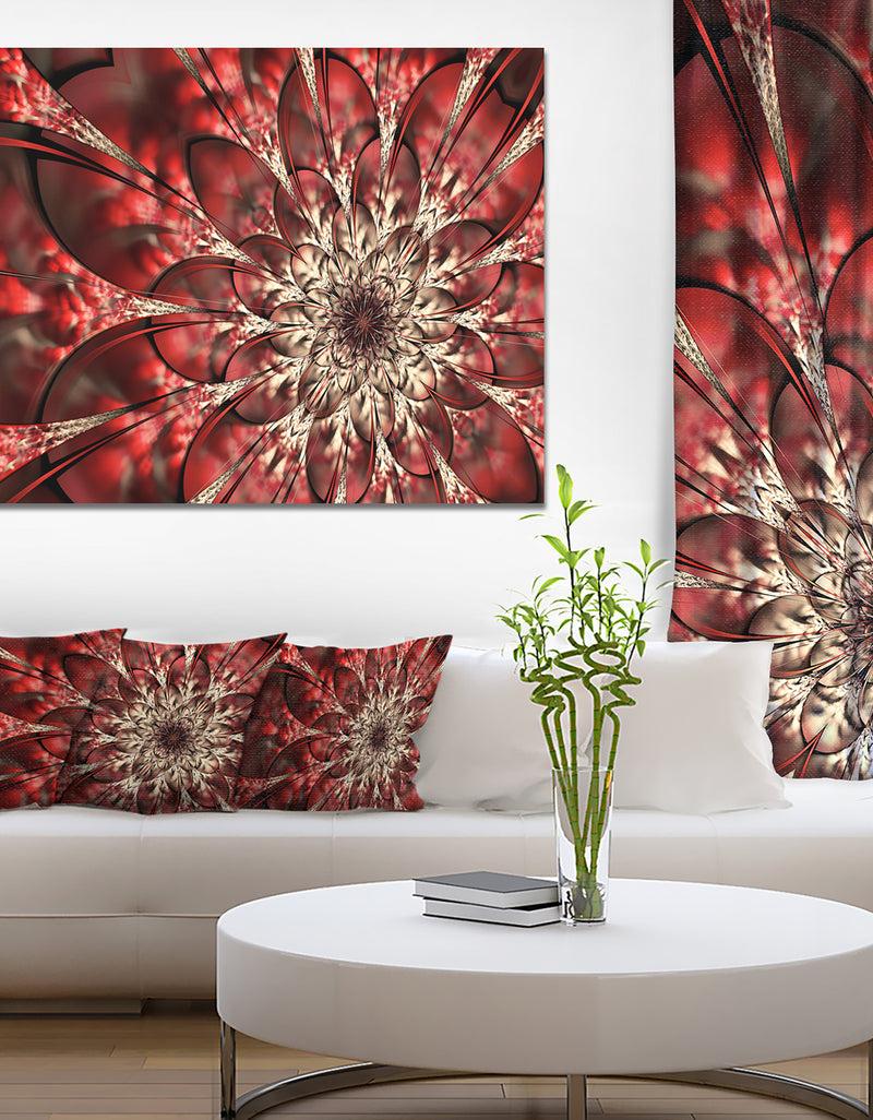 designq Red Symmetrical Flowers Pattern - Floral Canvas Art Print