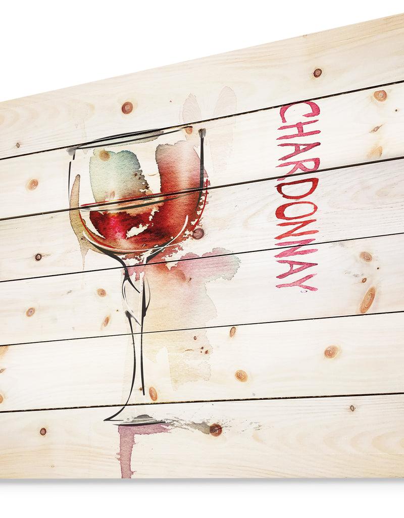 Designq Red Wine On White Background - Contemporary Print On Natural Pine Wood