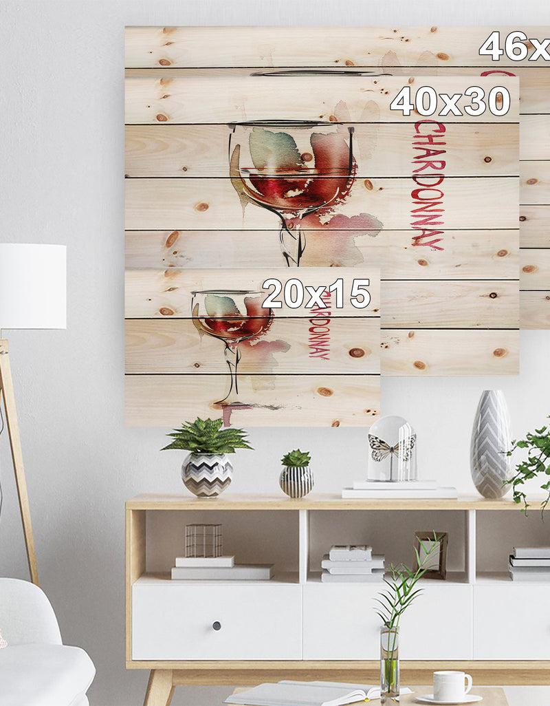 Designq Red Wine On White Background - Contemporary Print On Natural Pine Wood