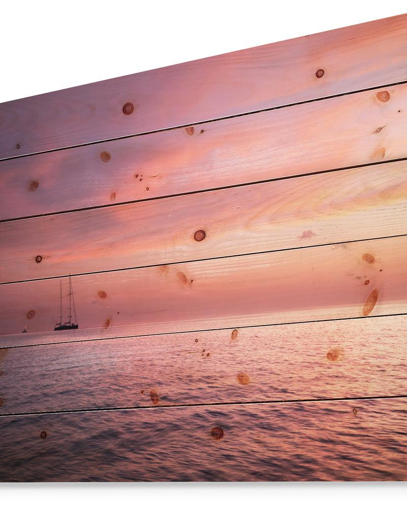 Designq Reddish Serene Maldives Seashore - Seascape Print On Natural Pine Wood