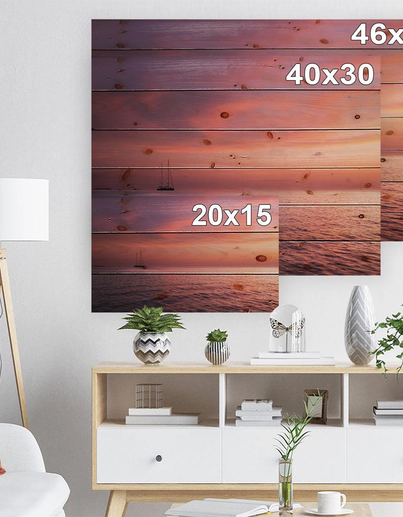 Designq Reddish Serene Maldives Seashore - Seascape Print On Natural Pine Wood