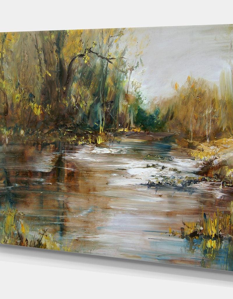 Designq Reflection On The Water - Landscapes Painting Print On Wrapped Canvas