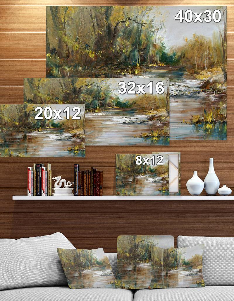 Designq Reflection On The Water - Landscapes Painting Print On Wrapped Canvas