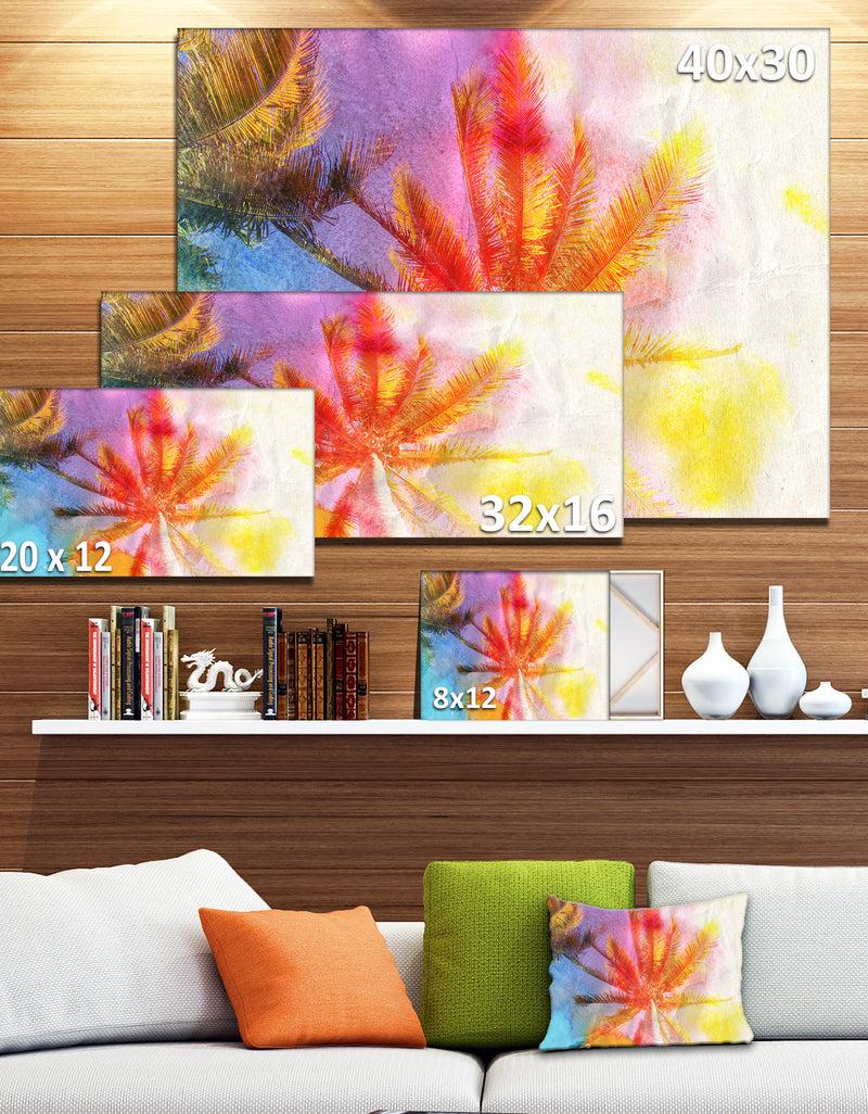 Designq Reflective Retro Palm Trees - Landscape Painting Canvas Print