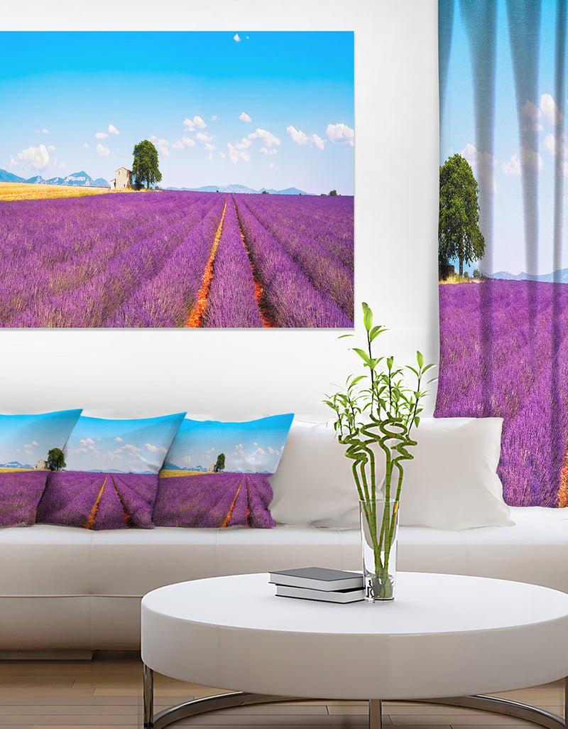designq Remote House and Tree in Lavender Field - Oversized Landscape Wall Art Print