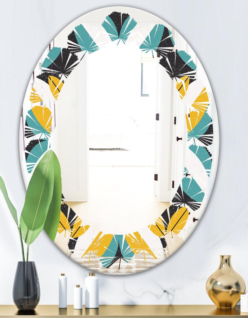 Designq Retro Abstract Design VII - Modern Round Or Oval Wall Mirror - Leaves
