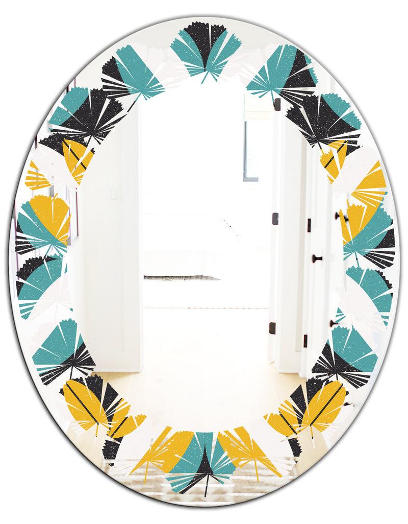 Designq Retro Abstract Design VII - Modern Round Or Oval Wall Mirror - Leaves