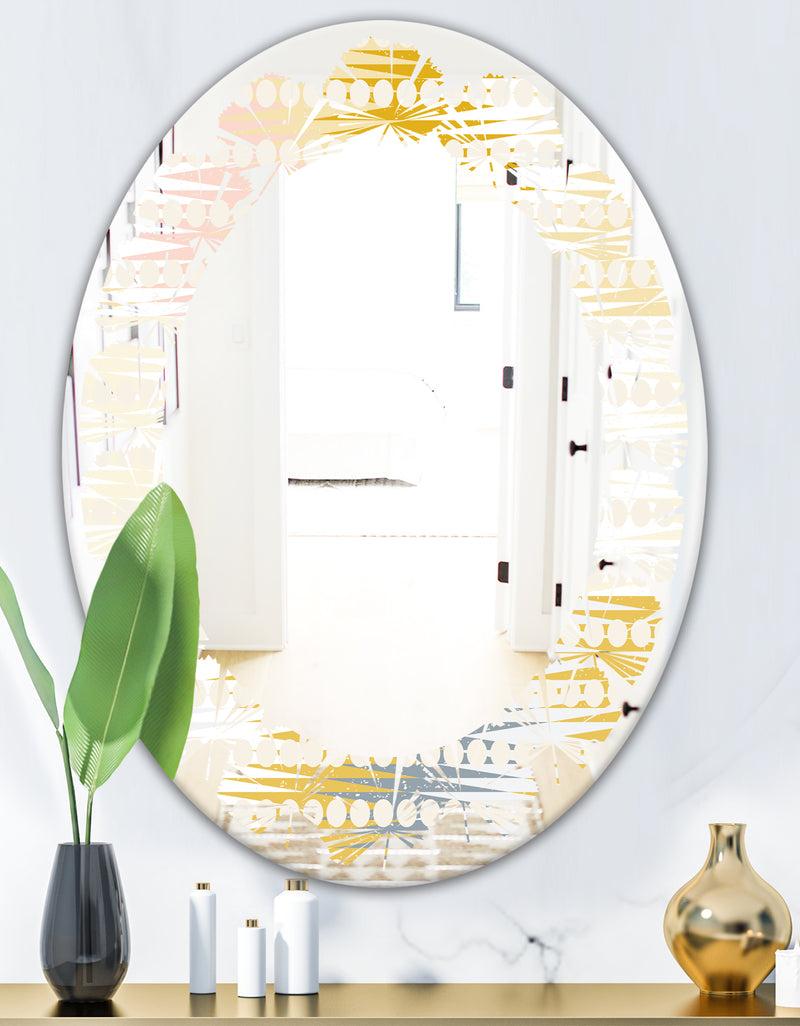Designq Retro Abstract Design VIII - Modern Round Or Oval Wall Mirror - Leaves