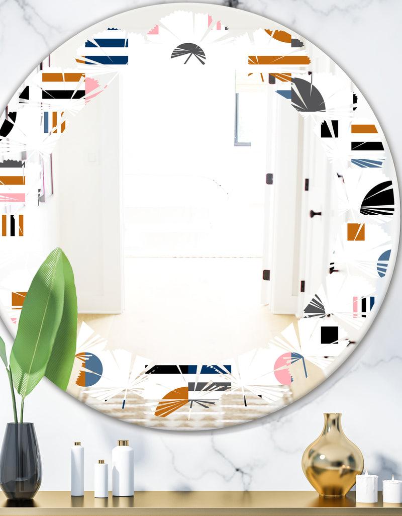 designq Retro Abstract Design XI - Modern Round or Oval Wall Mirror - Leaves