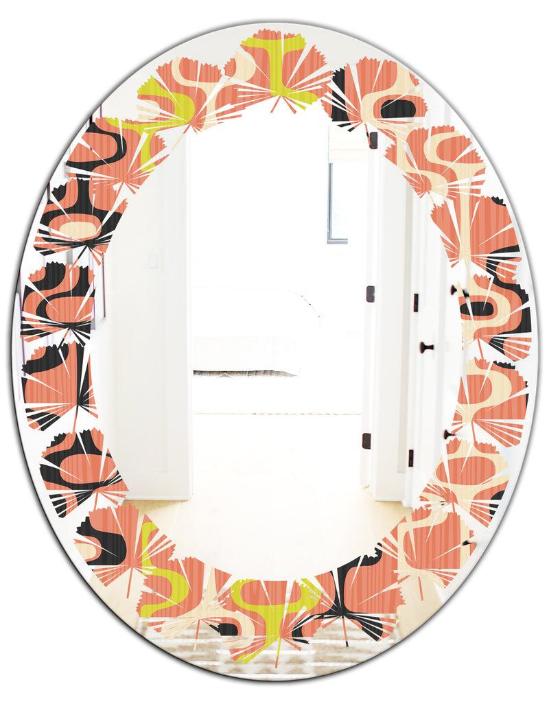 Designq Retro Abstract Design XIII - Modern Round Or Oval Wall Mirror - Leaves