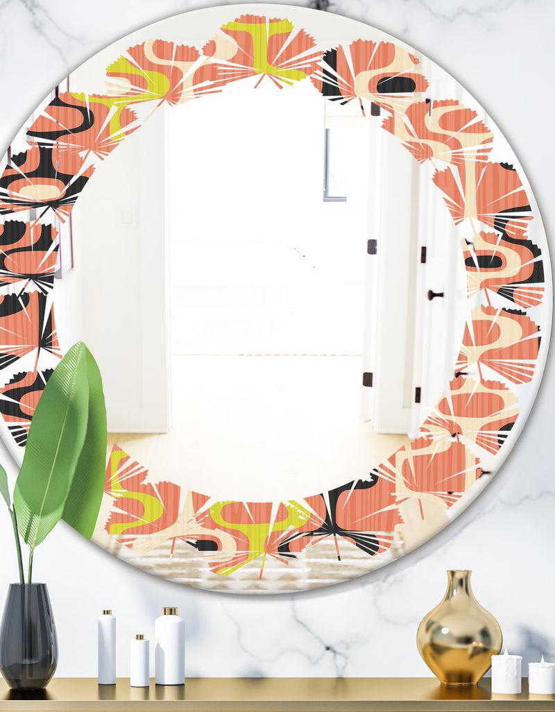 designq Retro Abstract Design XIII - Modern Round or Oval Wall Mirror - Leaves