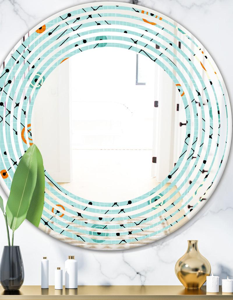 designq Retro Abstract Design XIV - Modern Round or Oval Wall Mirror - Wave