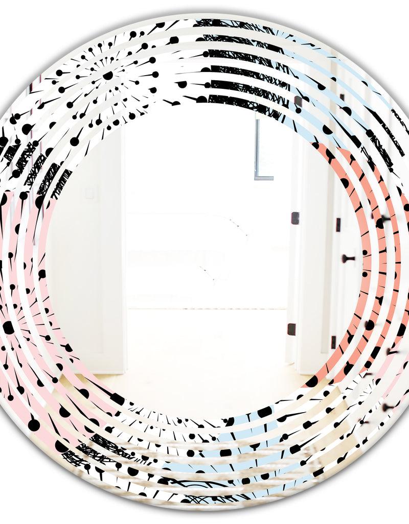 Designq Retro Abstract Flower Design I - Modern Round Or Oval Wall Mirror - Wave