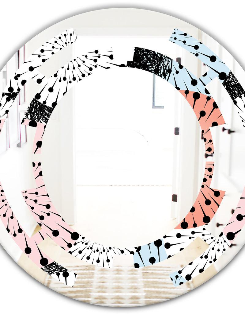 Designq Retro Abstract Flower Design I - Modern Round Or Oval Wall Mirror - Space