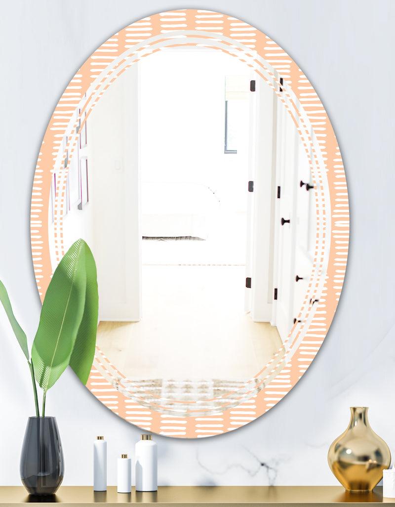 Designq Retro Abstract Lines Pattern - Modern Round Or Oval Wall Mirror - Triple C