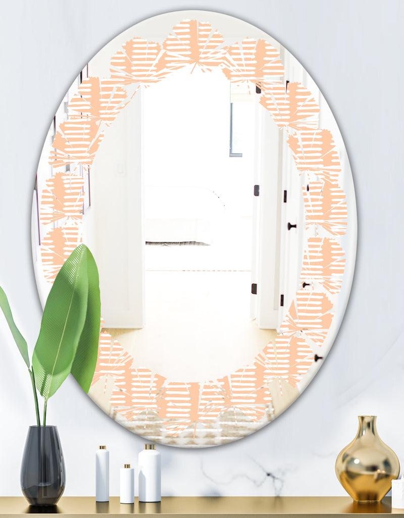 Designq Retro Abstract Lines Pattern - Modern Round Or Oval Wall Mirror - Leaves