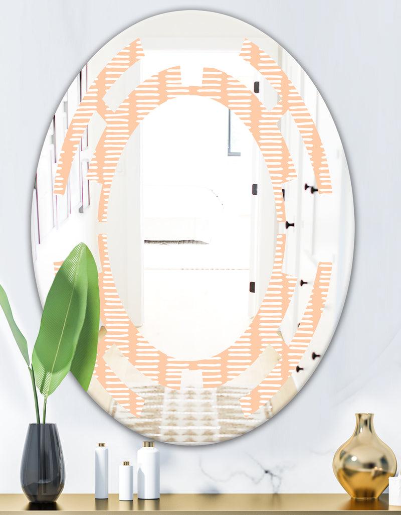 Designq Retro Abstract Lines Pattern - Modern Round Or Oval Wall Mirror - Space
