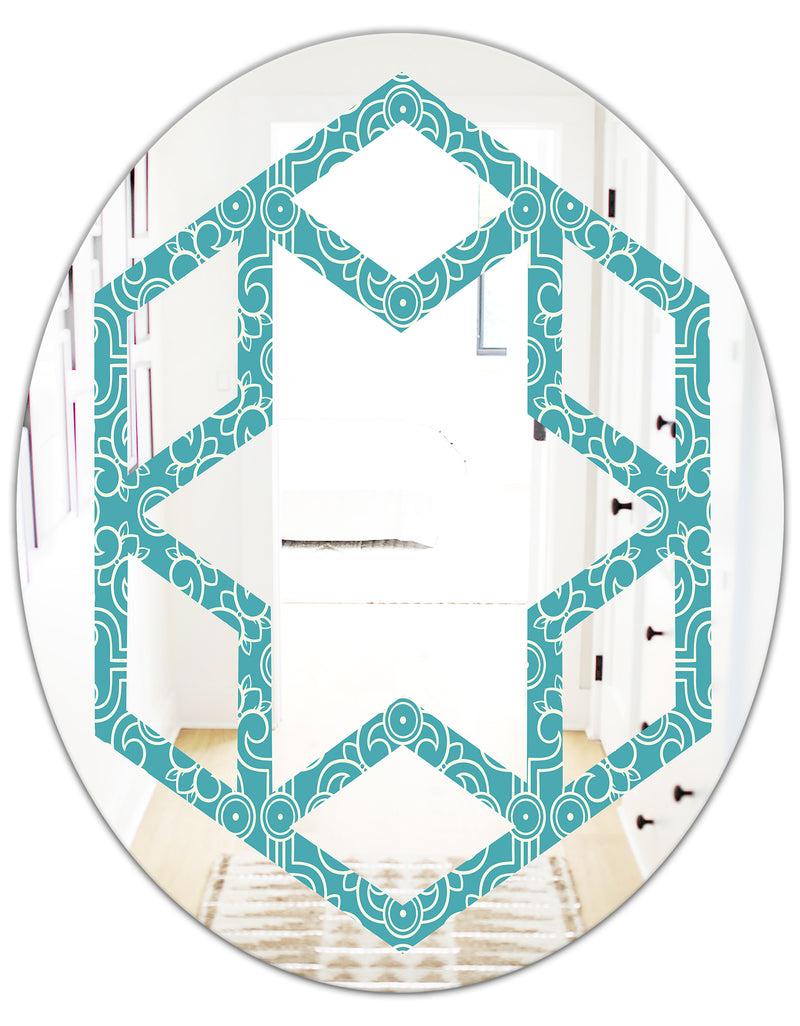 Designq Retro Abstract Pattern Design III - Modern Round Or Oval Wall Mirror - Hexagon Star