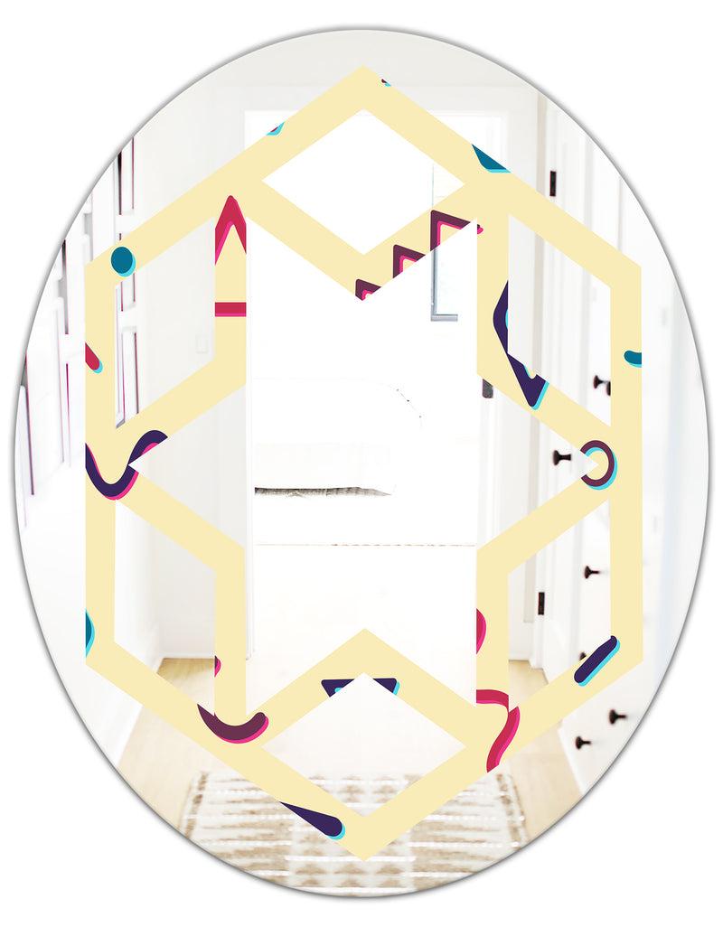 Designq Retro Abstract Pattern Design VI - Modern Round Or Oval Wall Mirror - Hexagon Star