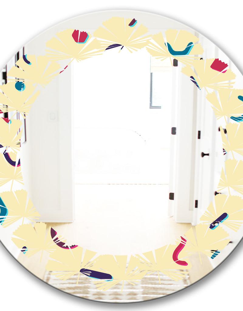 Designq Retro Abstract Pattern Design VI - Modern Round Or Oval Wall Mirror - Leaves