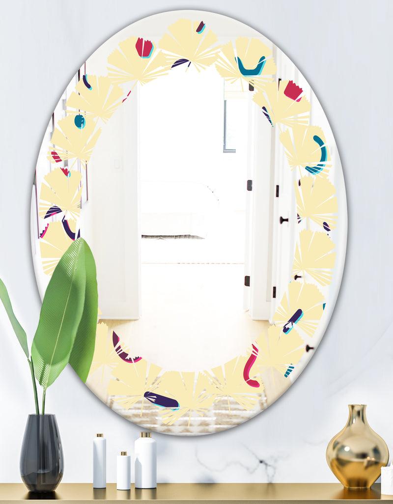 Designq Retro Abstract Pattern Design VI - Modern Round Or Oval Wall Mirror - Leaves