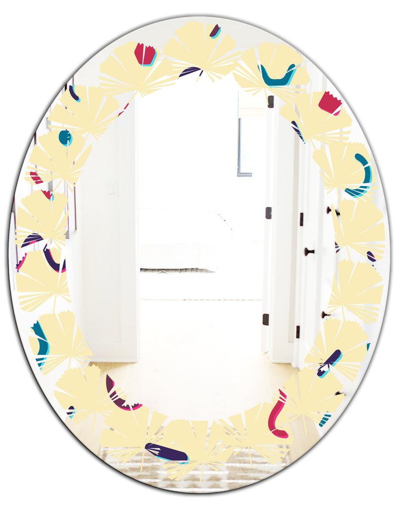 Designq Retro Abstract Pattern Design VI - Modern Round Or Oval Wall Mirror - Leaves